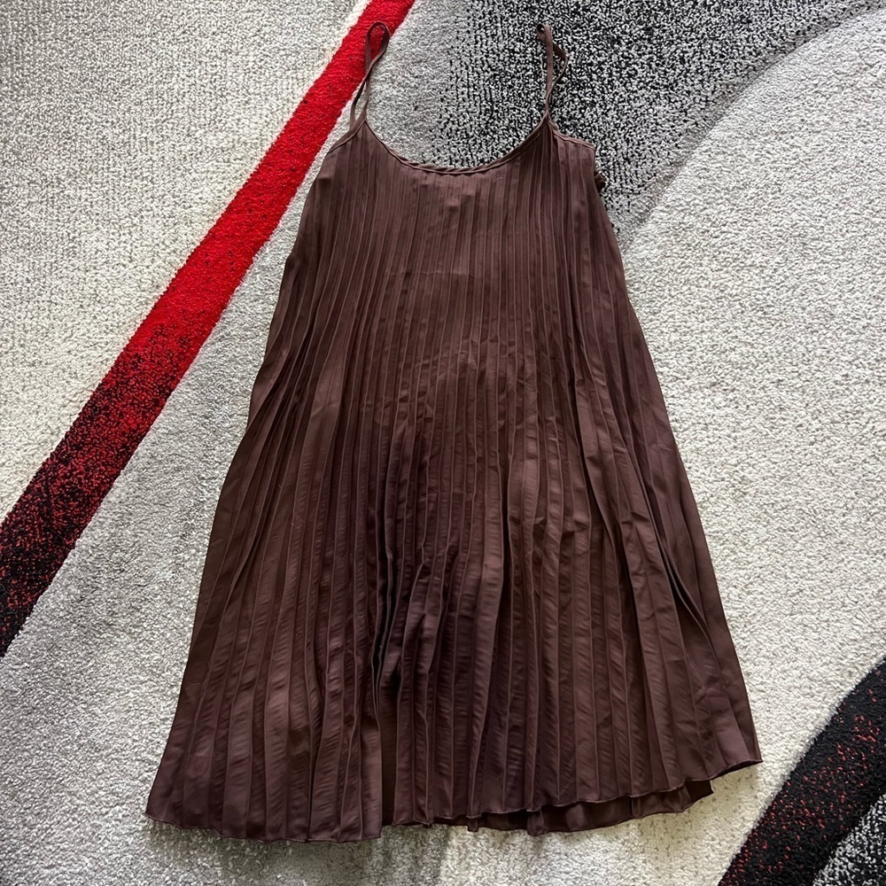 See You Monday Brown Pleated Mini Slip Dtess
